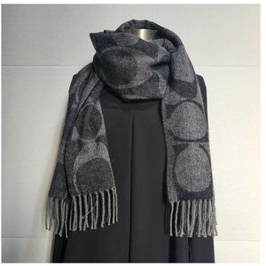 Coach Logo Scarf in Gray on Gray Wool/Silk/Angora Rabbit/Cashmere  74" X 20
